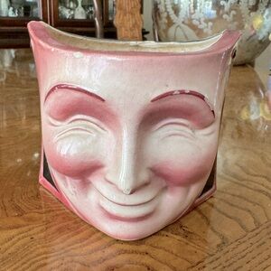 Rare, Ceramic “Comedy/Tragedy Planter” in Pink & Gray